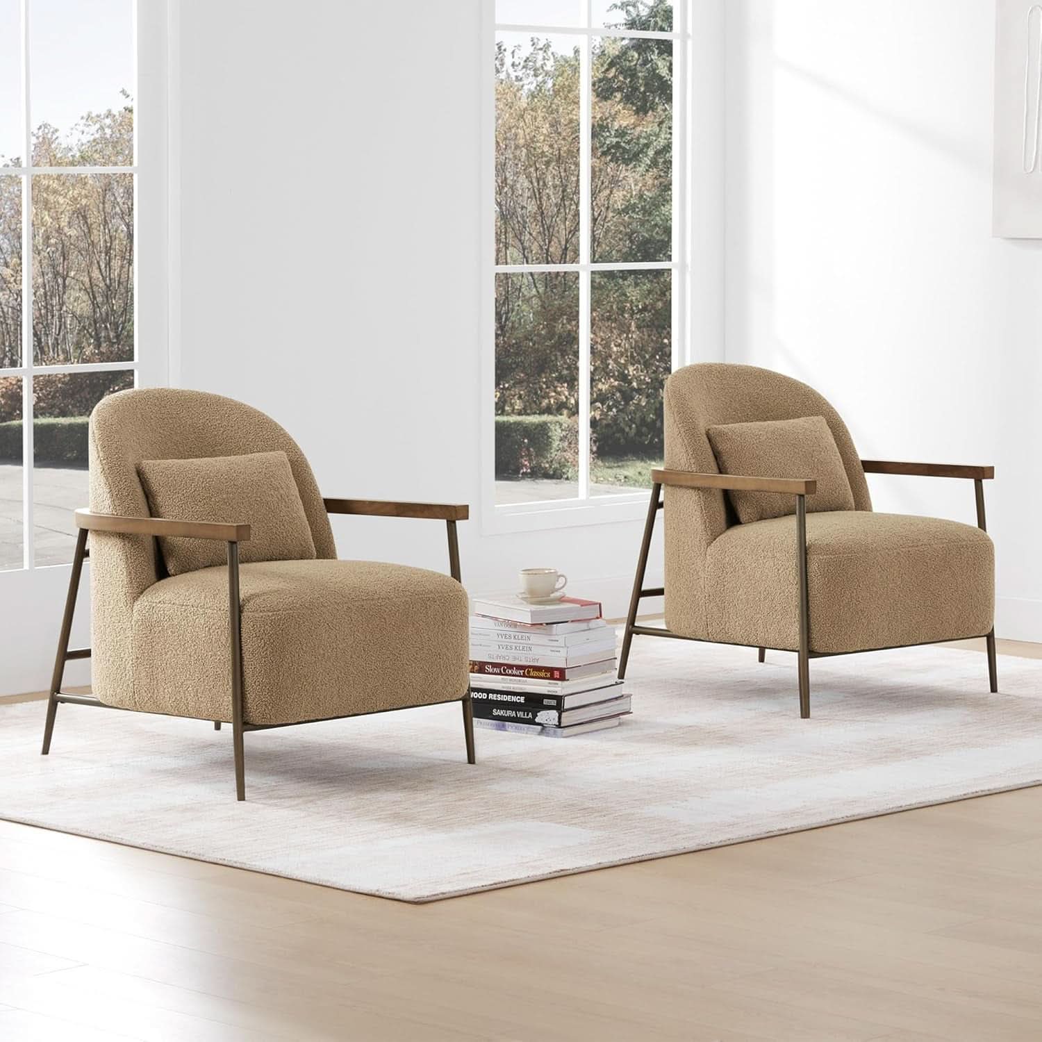 Camel Faux Sherpa Upholstered Armchair Modern Collection